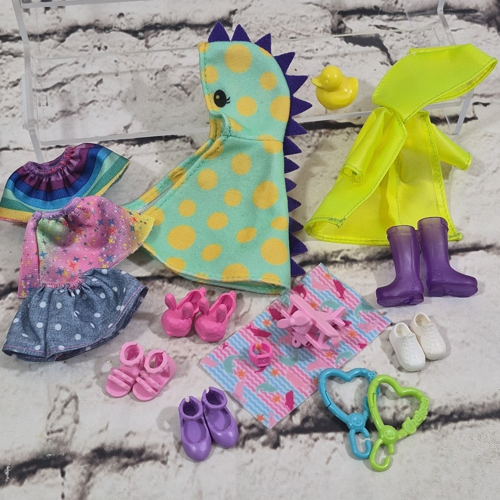 Barbie Chelsea Doll Accessories Lot Shoes Rain Jacket Boots Robe Ducky‎ Skirts